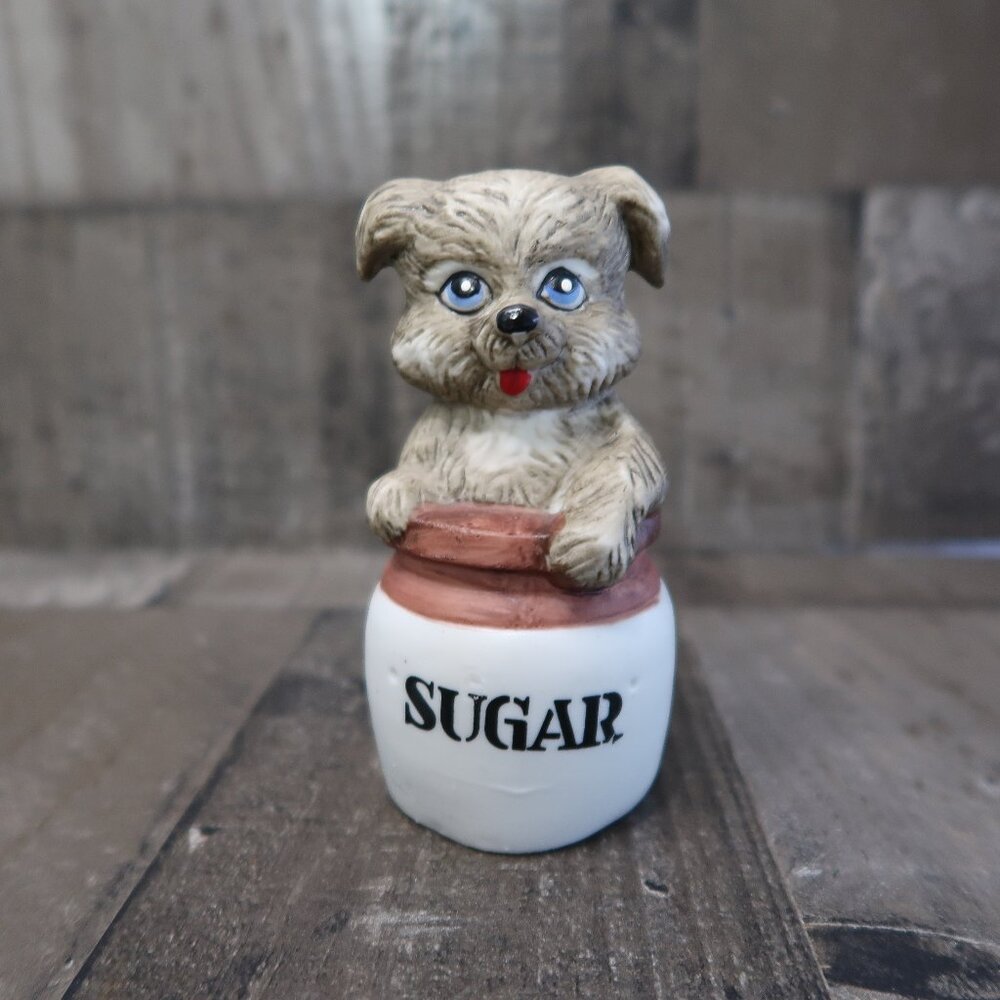 1980s Vintage Critter Bells Jasco Porcelain Puppy Dog in Sugar Bowl Bell